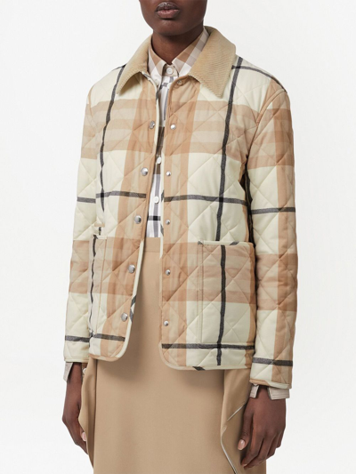 Shop Burberry Vintage Check Quilted Jacket In Nude