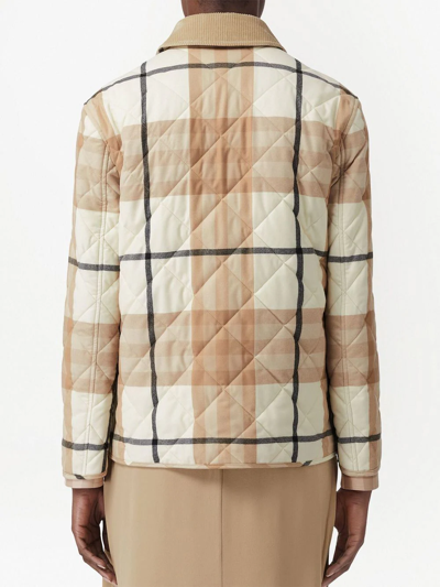 Shop Burberry Vintage Check Quilted Jacket In Nude