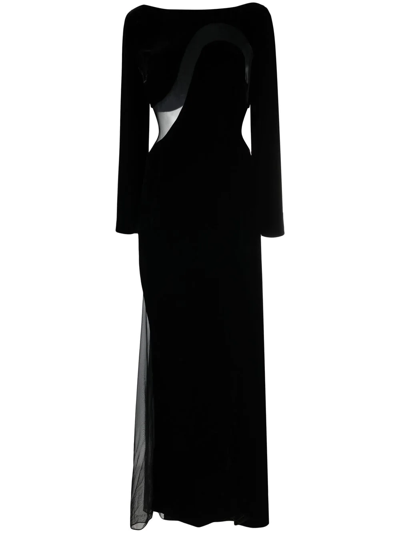 Shop Tom Ford Mesh-panelled Velvet Gown In Black