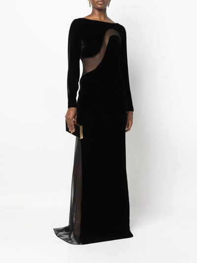 Shop Tom Ford Mesh-panelled Velvet Gown In Black