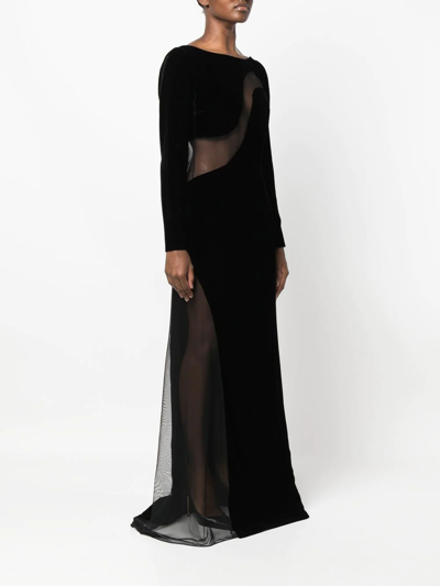 Shop Tom Ford Mesh-panelled Velvet Gown In Black