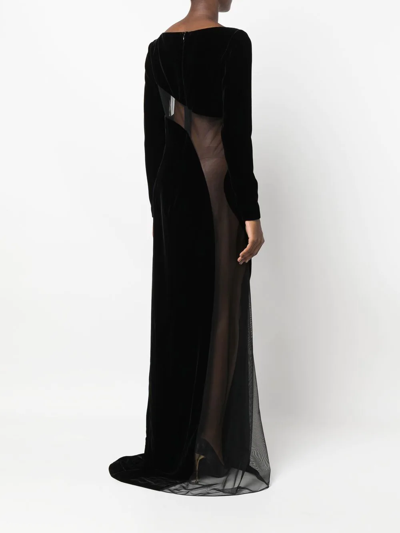 Shop Tom Ford Mesh-panelled Velvet Gown In Black