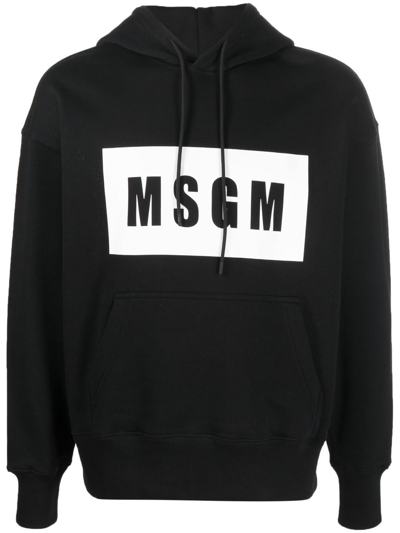 Shop Msgm Logo-print Cotton Hoodie In Schwarz