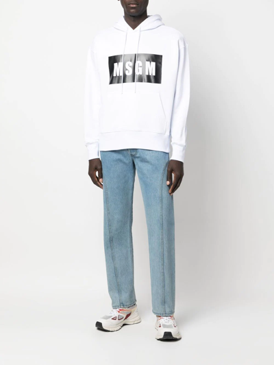 Msgm Logo Print Cotton Hoodie In Weiss