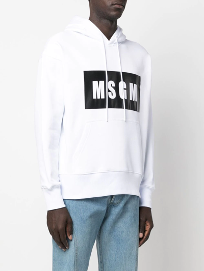 Msgm Logo Print Cotton Hoodie In Weiss