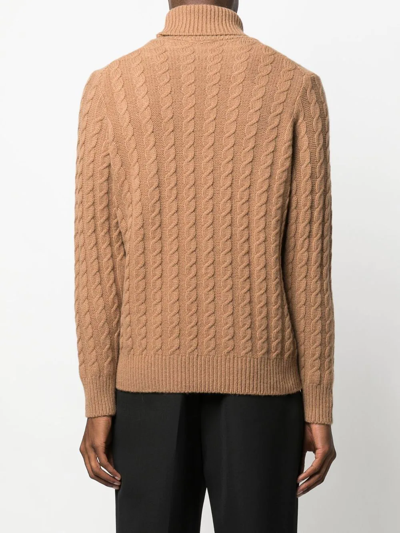Shop Zanone Cable-knit Roll-neck Jumper In Braun