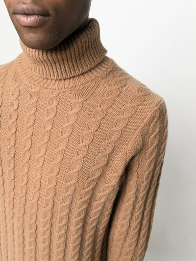 Shop Zanone Cable-knit Roll-neck Jumper In Braun