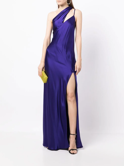 Shop Michelle Mason Side-slit One-shoulder Gown In Blau