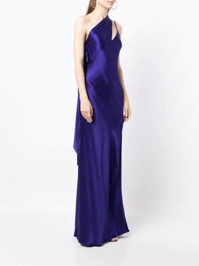 Michelle Mason Side-slit One-shoulder Gown In Blau