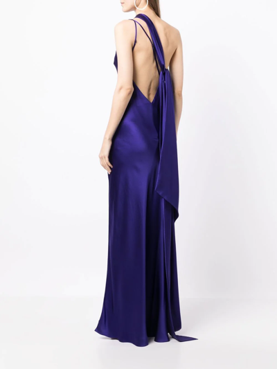 Shop Michelle Mason Side-slit One-shoulder Gown In Blau