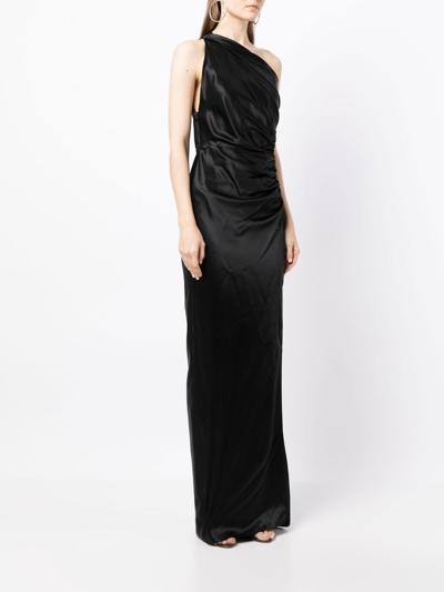 Michelle Mason Gathered-detail One-shoulder Silk Gown In Schwarz