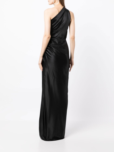 Shop Michelle Mason Gathered-detail One-shoulder Silk Gown In Schwarz