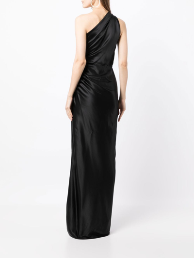 Michelle Mason Gathered-detail One-shoulder Silk Gown In Schwarz