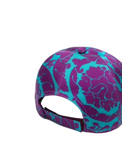 Versace All-over Floral-print Cap In Blue