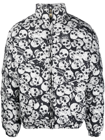 Shop Erl Skull-print Hooded Padded Jacket In Schwarz