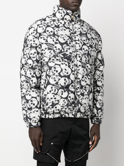 Shop Erl Skull-print Hooded Padded Jacket In Schwarz