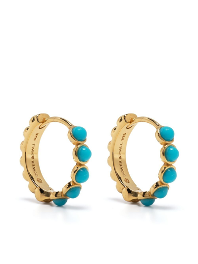 Shop Dower & Hall Turquoise-embellished Huggie Hoops In Gold