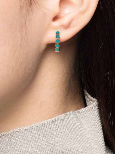 Shop Dower & Hall Turquoise-embellished Huggie Hoops In Gold