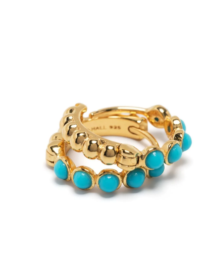 Shop Dower & Hall Turquoise-embellished Huggie Hoops In Gold