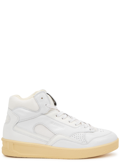 Shop Jil Sander White Panelled Leather High-top Sneakers In Ecru