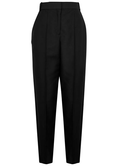 Shop Tory Burch English Tapered Wool-blend Trousers In Black