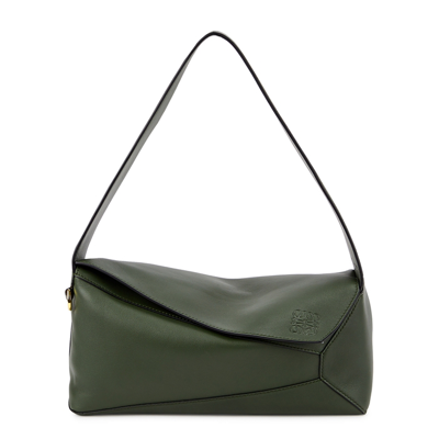 Shop Loewe Puzzle Dark Green Leather Hobo Bag