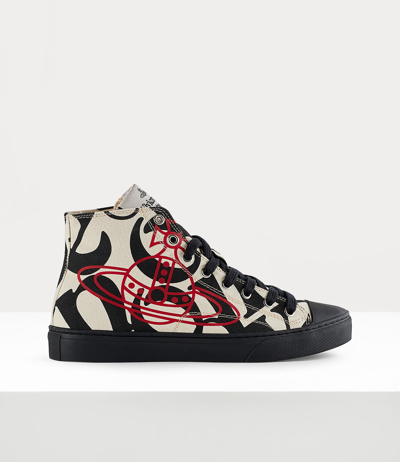 Shop Vivienne Westwood Plimsoll High Top In Greggio/black Words