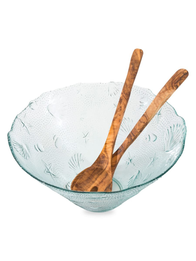 Shop French Home Laguiole Coastal Recycled Glass Salad Bowl & Olivewood Servers In Neutral