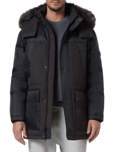 Shop Andrew Marc Men's Tripp Down Faux Fur Hood Parka In Black