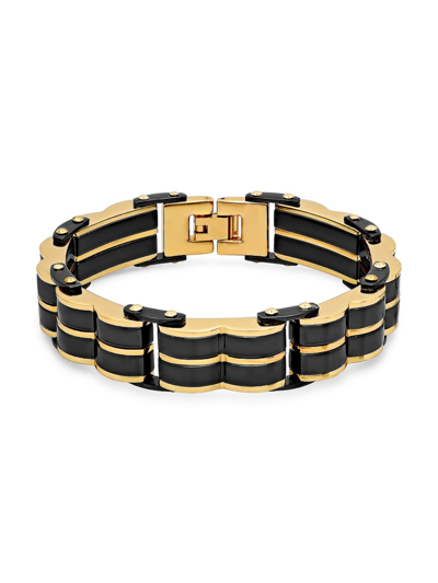 Shop Anthony Jacobs Men's 18k Two-tone Black & Goldplated Stainless Steel Link Bracelet