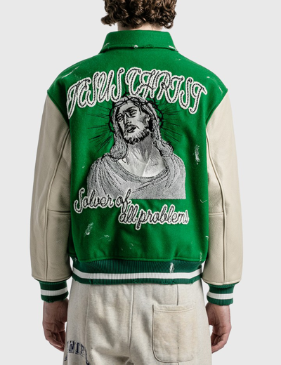 Shop Someit P.o.b Vintage Varsity Jacket In Green