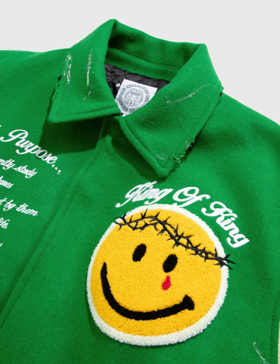 Shop Someit P.o.b Vintage Varsity Jacket In Green