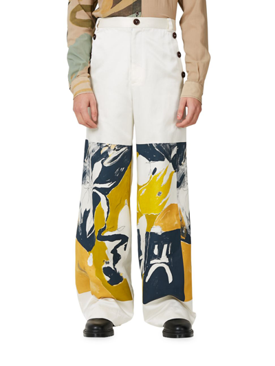 Shop Bethany Williams Men's Our Team Print Tailored Skeleton Pants In Ivory Multi