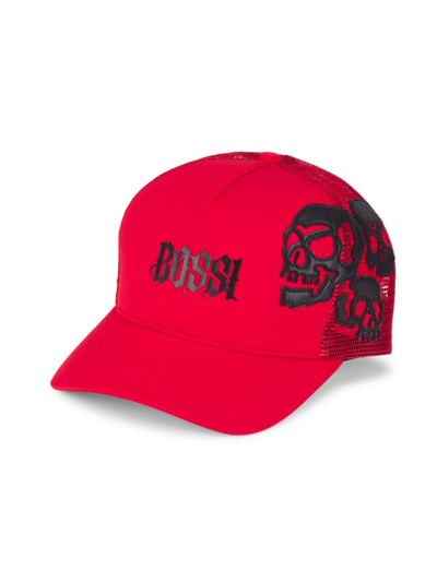 Shop Bossi Men's Skull Logo Trucker Hat In Red