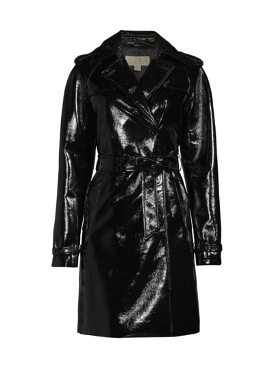 Shop Michael Michael Kors Women's Faux Patent Leather Trench Coat In Black