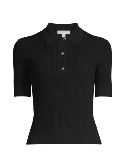 Shop Michael Michael Kors Women's Short-sleeve Button Polo Sweater In Black