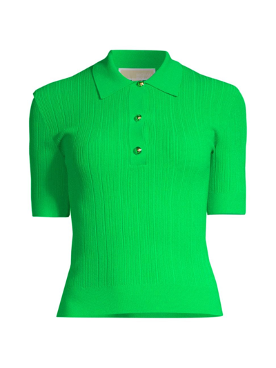 Shop Michael Michael Kors Women's Short-sleeve Button Polo Sweater In Spring Green