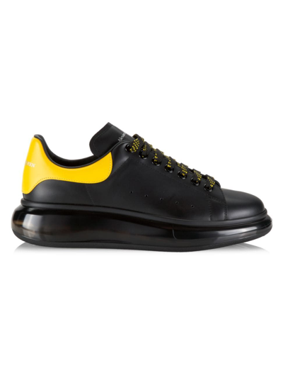 Shop Alexander Mcqueen Men's Men's Oversized Gel Sole Leather Platform Sneakers In Black Pop Yellow