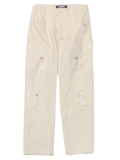 Shop Jacquemus Men's Le Cargo Marrone Zip Trousers In White