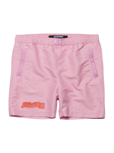 Shop Jacquemus Men's Le Short De Bain Gros Swim Shorts In Print Logo Paste Pink