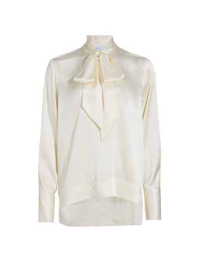 Shop Rosetta Getty Women's Pussy-bow Silk Satin Shirt In Ivory