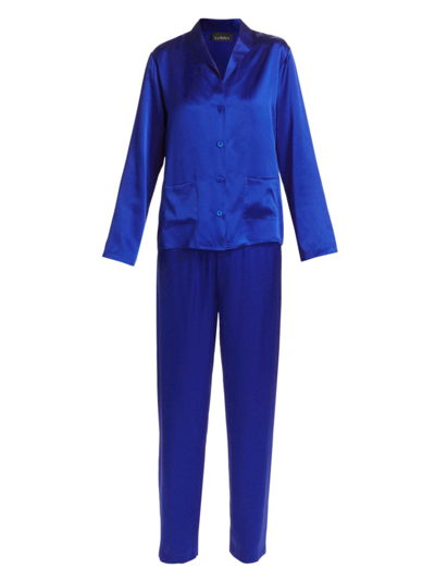 Shop La Perla Women's Silk Shirt & Pants Pajama Set In Yves Klein