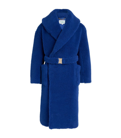 Shop Casablanca Faux Shearling Belted Coat In Blue