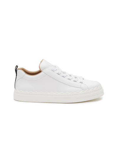 Shop Chloé ‘lauren' Low Top Lace Up Logo Tab Leather Sneakers In White