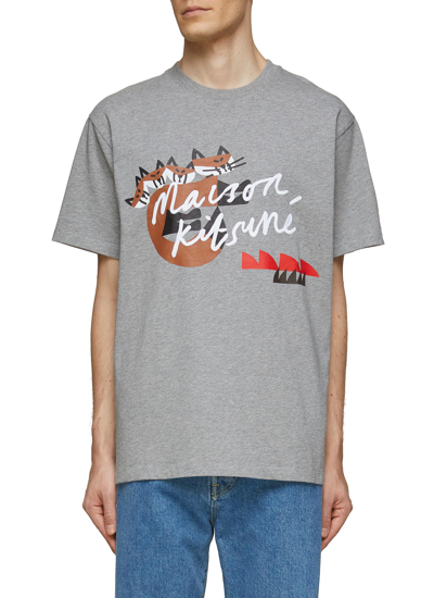 Shop Maison Kitsuné X Bill Rebholz Logo Print Cotton Crewneck T-shirt In Grey