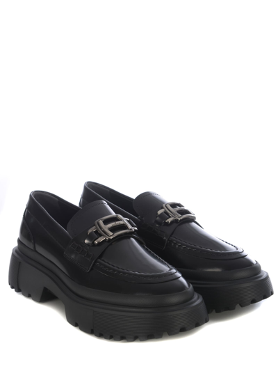 Shop Hogan Loafers  H629 In Leather In Nero