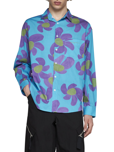 Shop Jacquemus Shirt In Print Purple Flowers