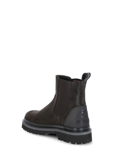 Shop Woolrich Leather Chelsea Boots In Rustico Dark Brown