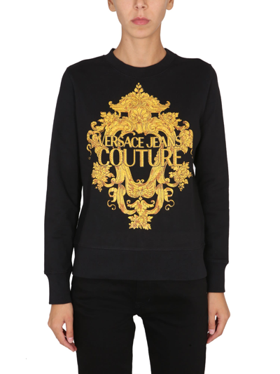 Shop Versace Jeans Couture Sweatshirt With Baroque Print In Nero
