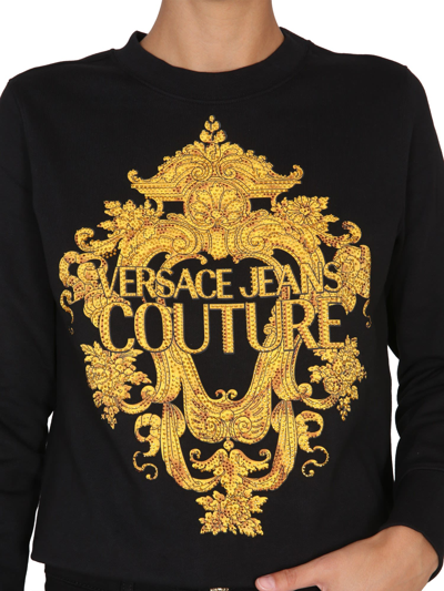 Shop Versace Jeans Couture Sweatshirt With Baroque Print In Nero